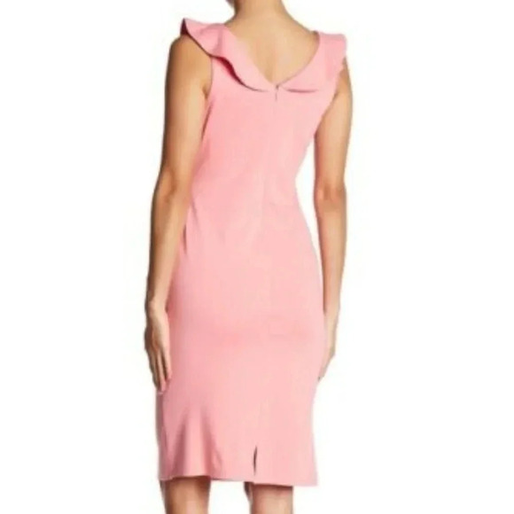 SUPERFOXX  Size L V-Neck Ruffle Midi Dress in Pink Papaya NEW! - Picture 2 of 6